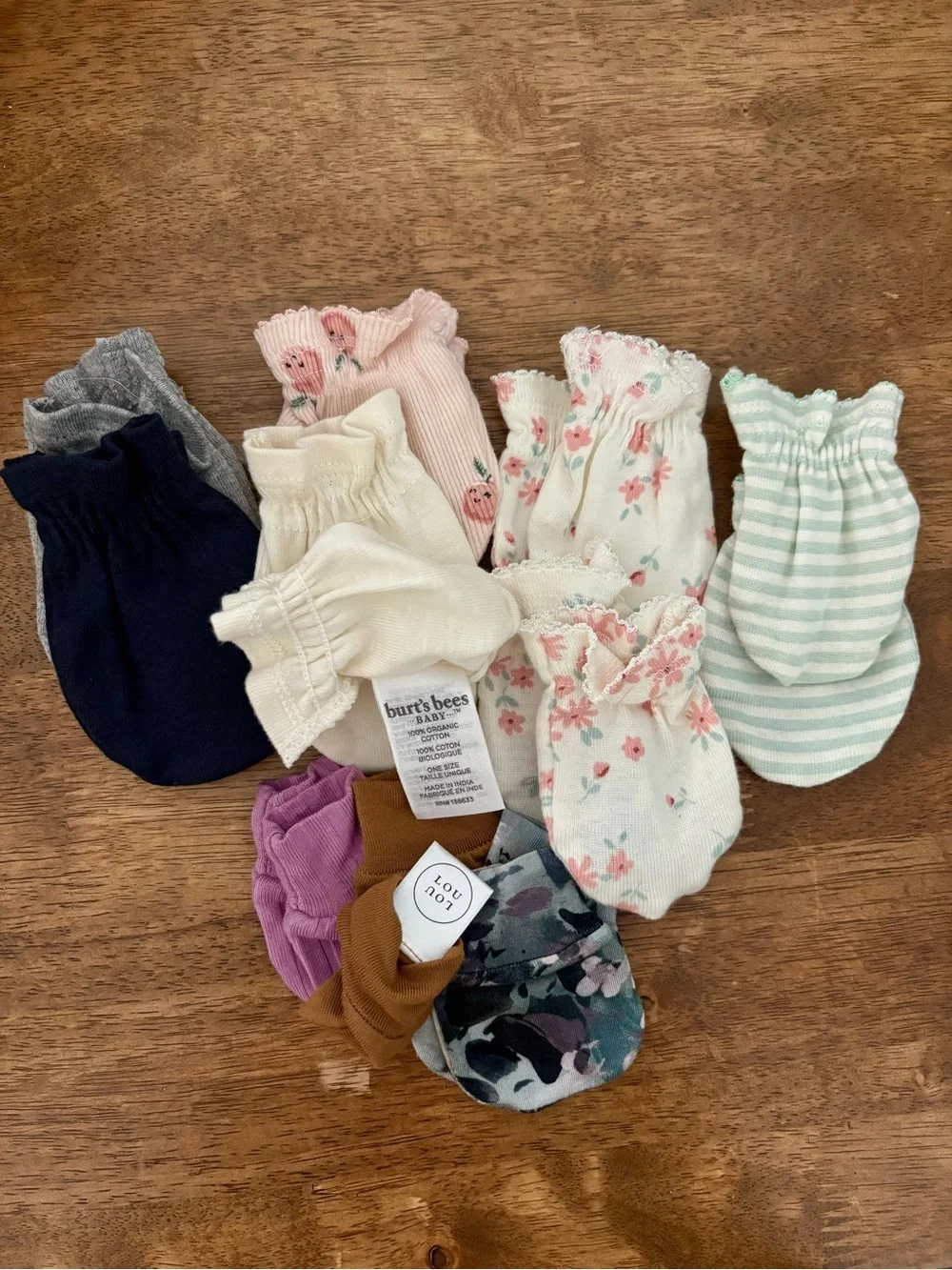 Assorted Baby Mittens - Floral, Cream, Pink, Navy & Striped Set